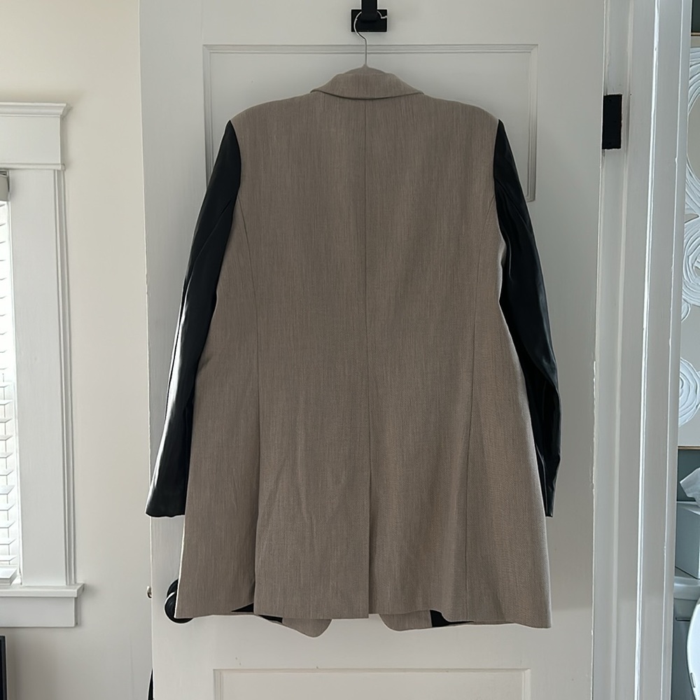DKNY Mixed Materials Faux Leather Sleeve Blazer - Picture 2 of 3